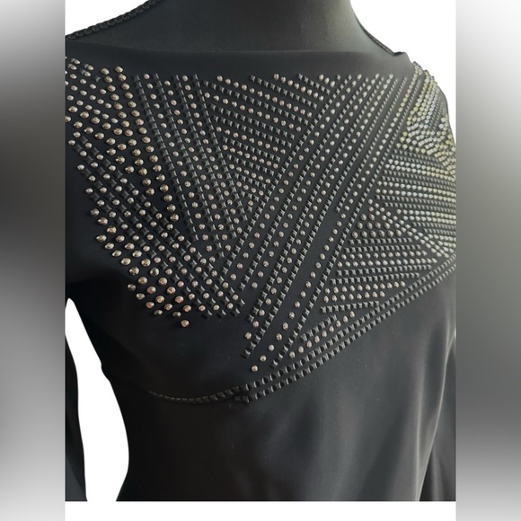 Chiara Boni Italian Black Studded Long Bell Sleeve Cocktail Dress Size 40 US 6 - Picture 6 of 8